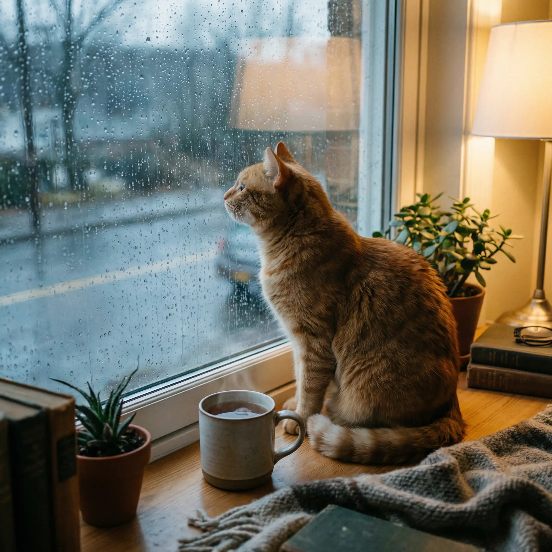 猫咪望着窗外的雨 - 白洁高义之今晚去我家